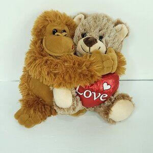 Lot of 2 Hugging Monkey Bear Best Friends Valentine Plush Stuffed Animal Heart